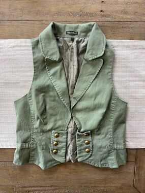 Vintage Mandee Olive Utility Vest | Military Style Button Waistcoat | Y2K
